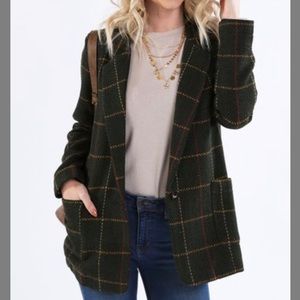 HYFYVE Green plaid tweed blazer, L, NWOT